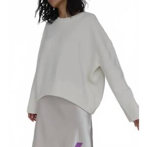 NEW ROSA CLOTHING soft oversized crew neck sweater in white